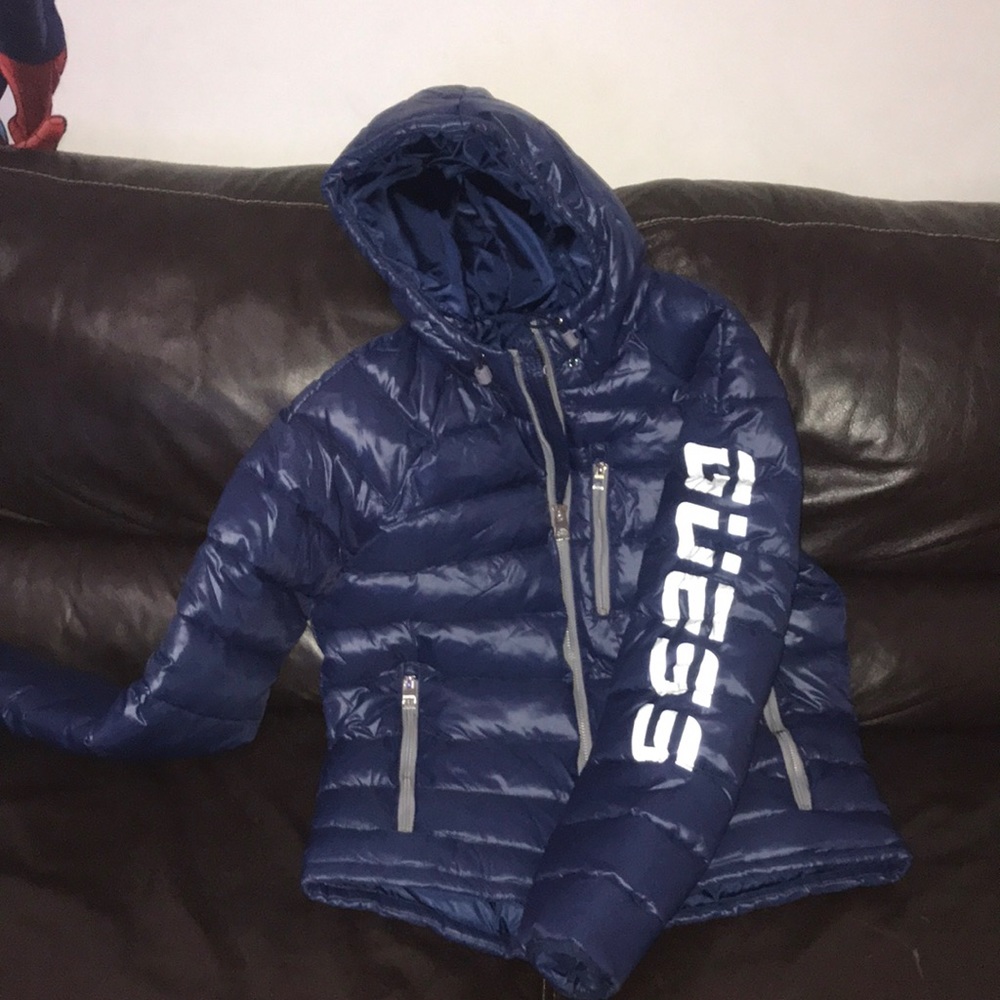 Guess mens blue puff coat medium